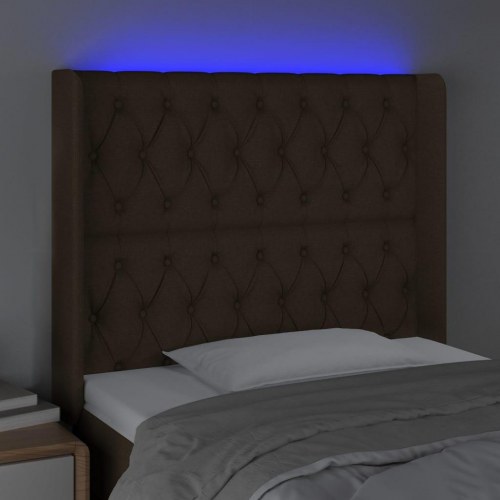 Sengegavl med LED-lys - mørkebrun, 103 x 16 x 118/128 cm