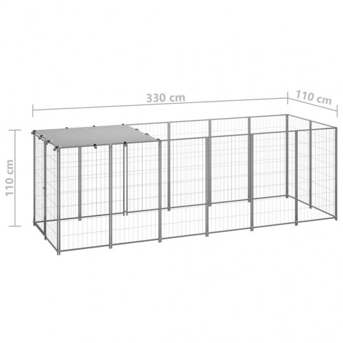 Hundeløbegård 330 × 110 × 110 cm - stål, sølvfarvet med PE-tag