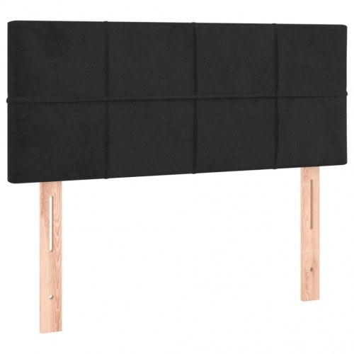 Kontinentalseng i fløjl - 90x200 cm, sort, med madras og topmadras