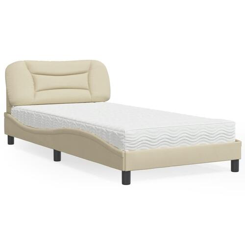 Seng med madras 100x200 cm stof cremefarvet
