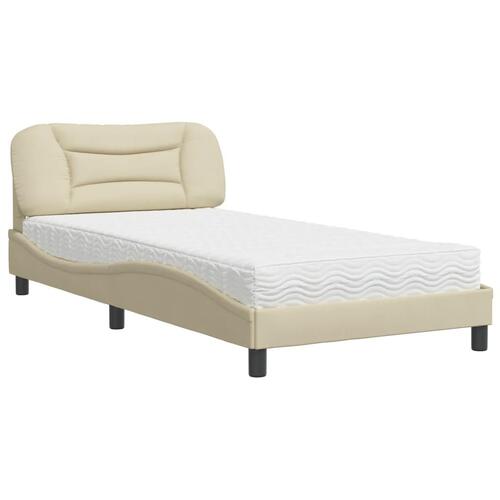Seng med madras 100x200 cm stof cremefarvet