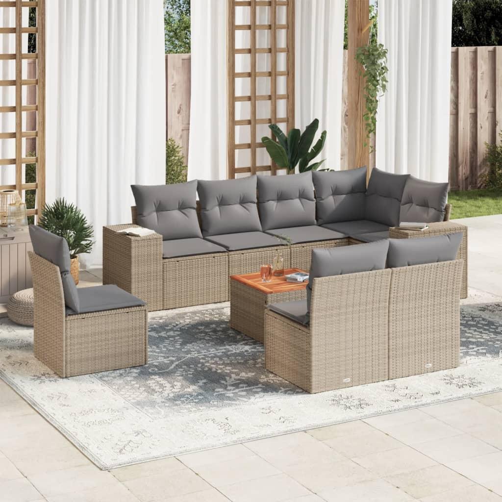 Sofasæt Til Haven 9 Dele Med Hynder Polyrattan Beige - beige og grå