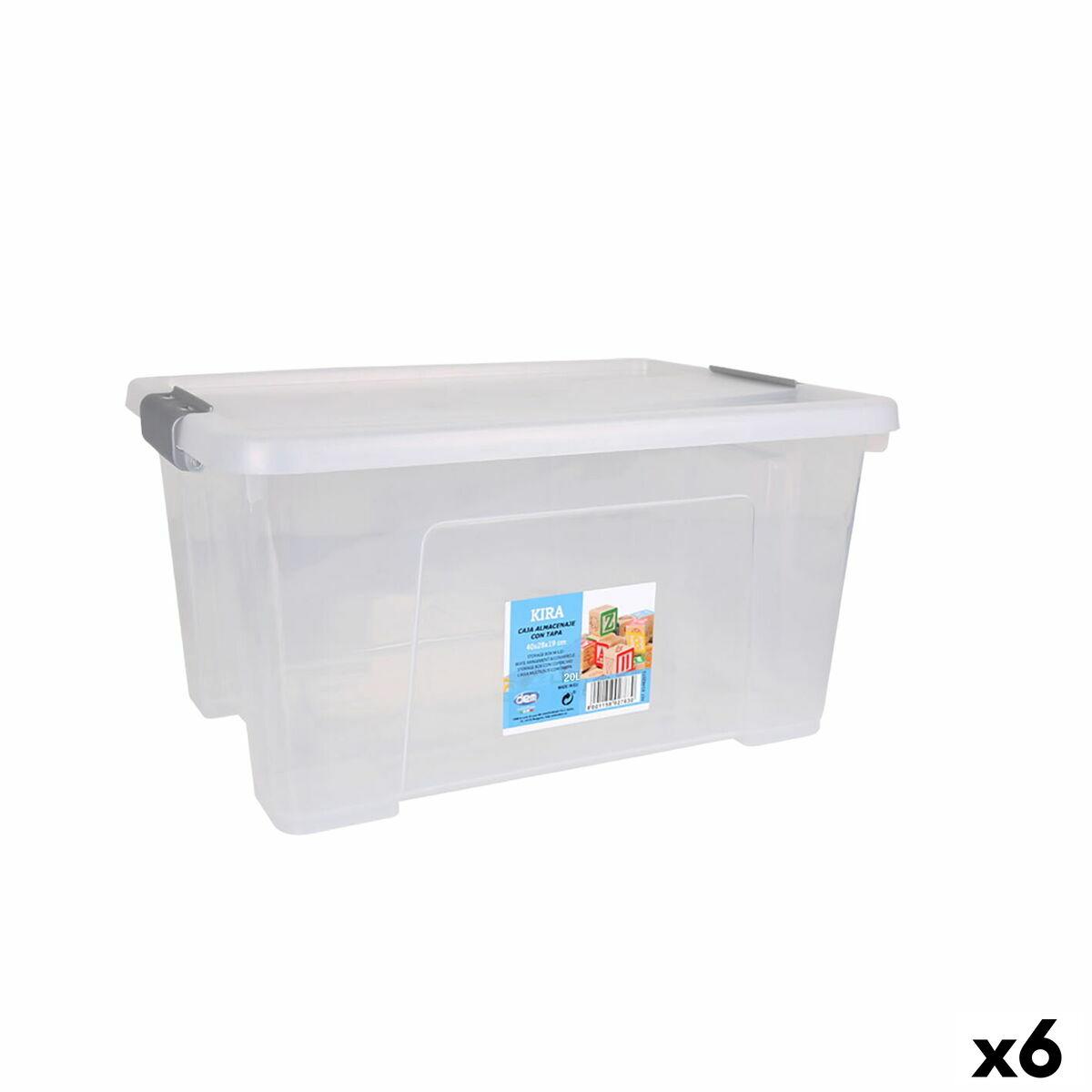 Opbevaringsboks med låg Dem Kira Plastik Gennemsigtig 20 L 40 x 28 x 26 cm (6 enheder)
