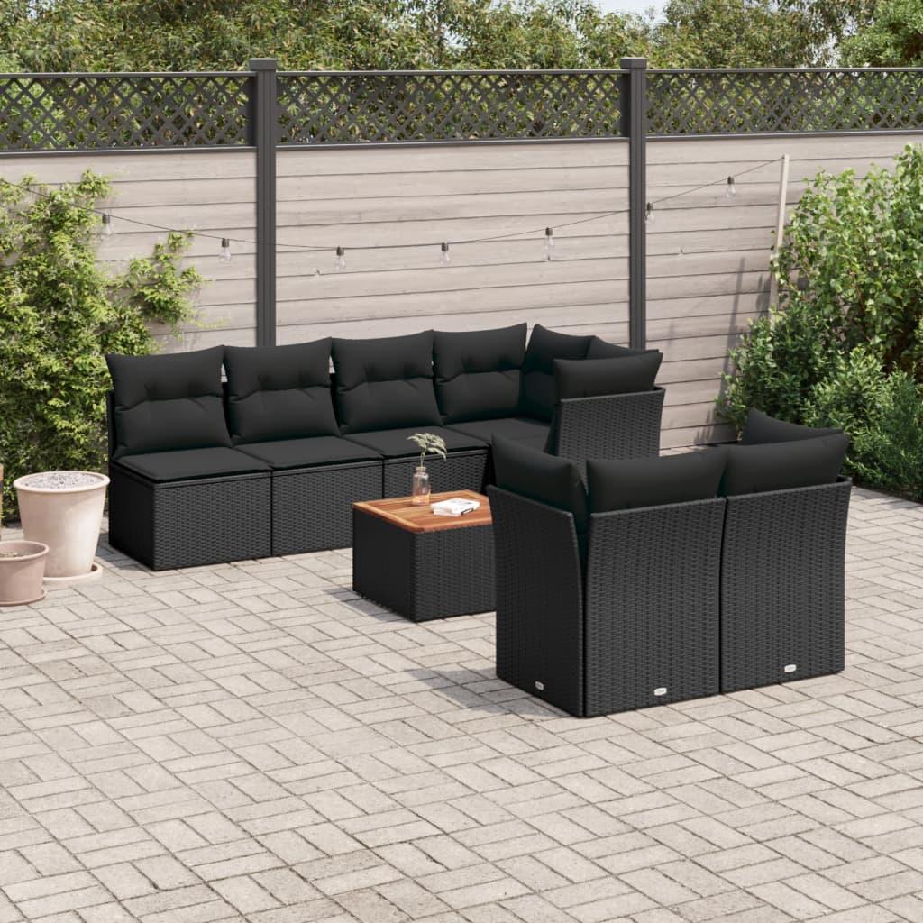 Sofasæt Til Haven 8 Dele Med Hynder Polyrattan - Sort / 4x hjørnedel 3x midterdel bord