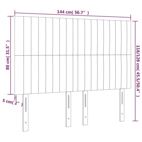 Sengegavl med LED-lys i fløjl - sort, 144 x 5 x 118/128 cm