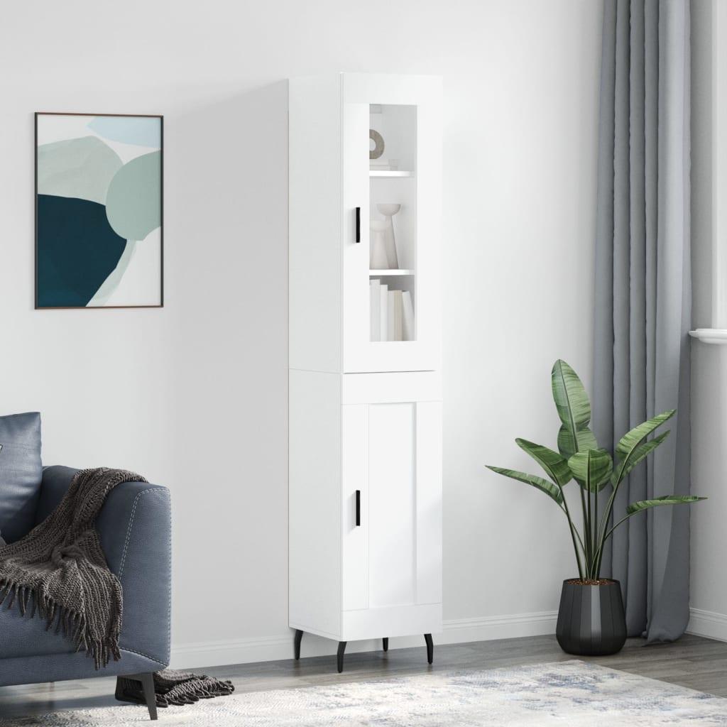 Højskab i konstrueret træ med glaslåge - hvid 34,5 × 34 × 180 cm