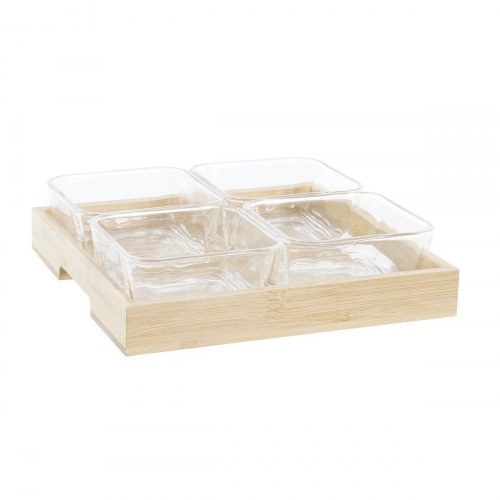 Snackbakke i bambus med 4 skåle - 280 ml, 21 × 21 × 6 cm