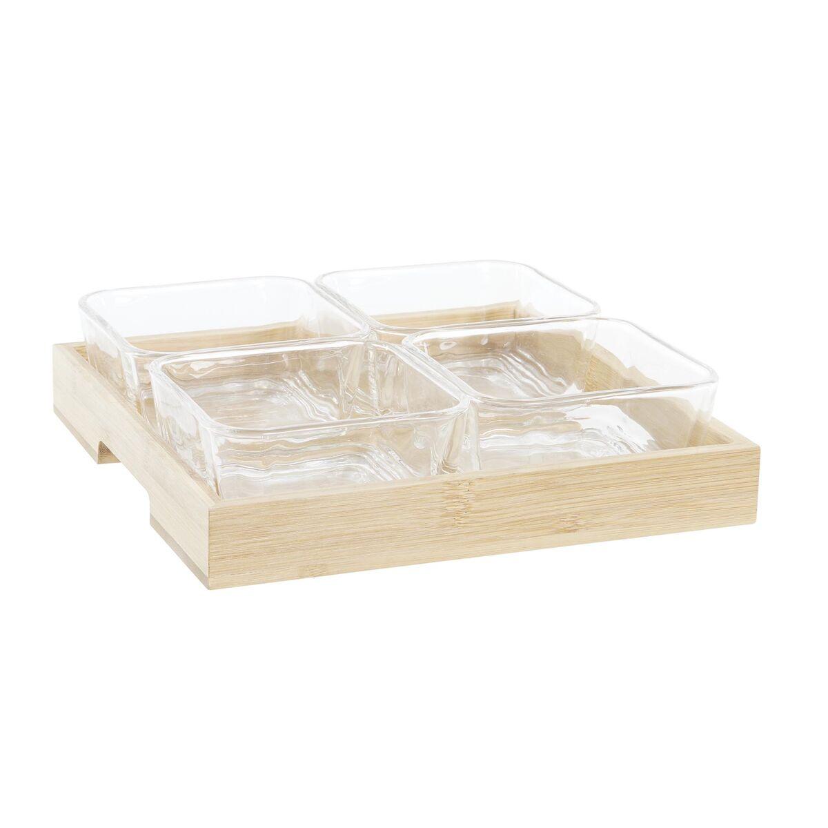 Snackbakke i bambus med 4 skåle - 280 ml, 21 × 21 × 6 cm