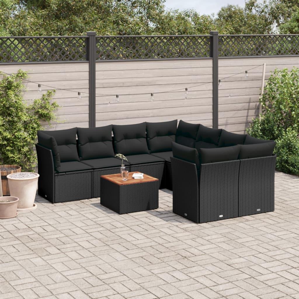 Sofasæt Til Haven 9 Dele Med Hynder Polyrattan - Sort / 4x hjørnedel bord 4x midterdel