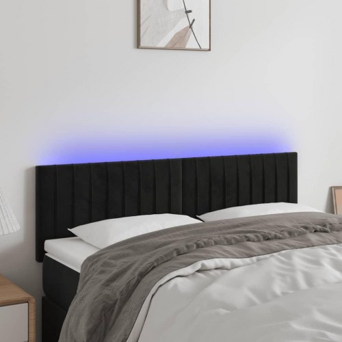 Sengegavl med LED-lys i fløjl 144 x 5 x 78/88 cm - sort