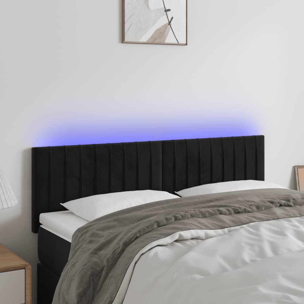 Sengegavl Med Led-Lys Velour - Sort / 144 x 5 x 78/88 cm