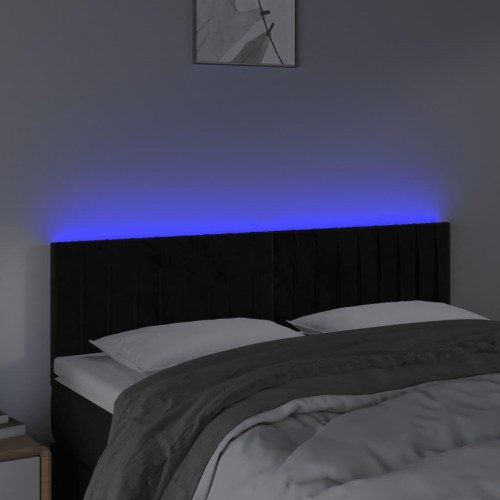 Sengegavl med LED-lys i fløjl 144 x 5 x 78/88 cm - sort