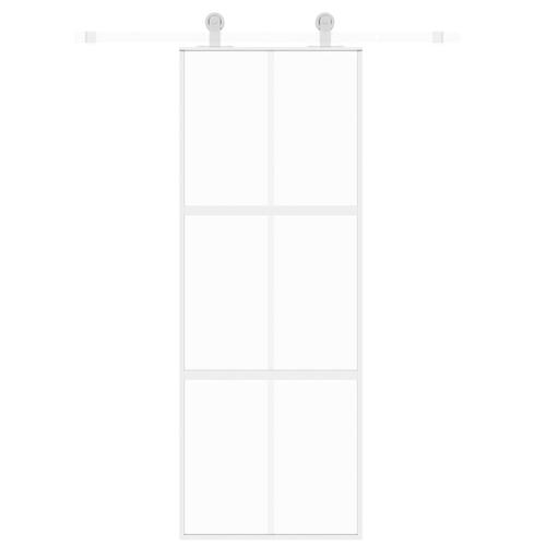 Skydedør 76x205 cm hærdet glas og aluminium hvid