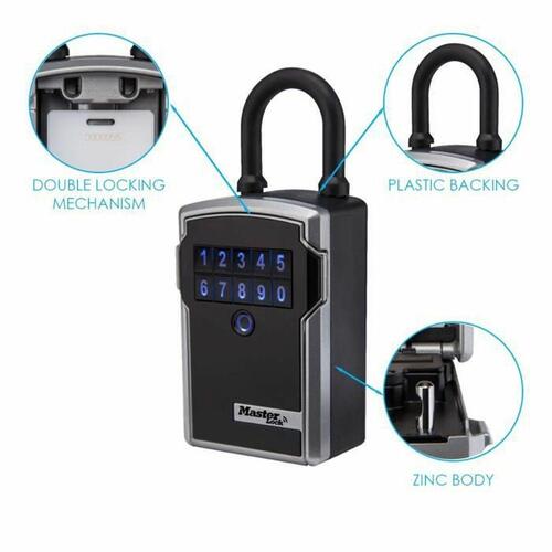 Master Lock 5440EURD sikkerhedsboks med kode og Bluetooth - sort/sølv, zink, 18 × 8 × 6 cm