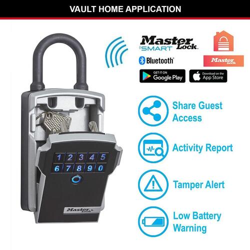 Master Lock 5440EURD sikkerhedsboks med kode og Bluetooth - sort/sølv, zink, 18 × 8 × 6 cm