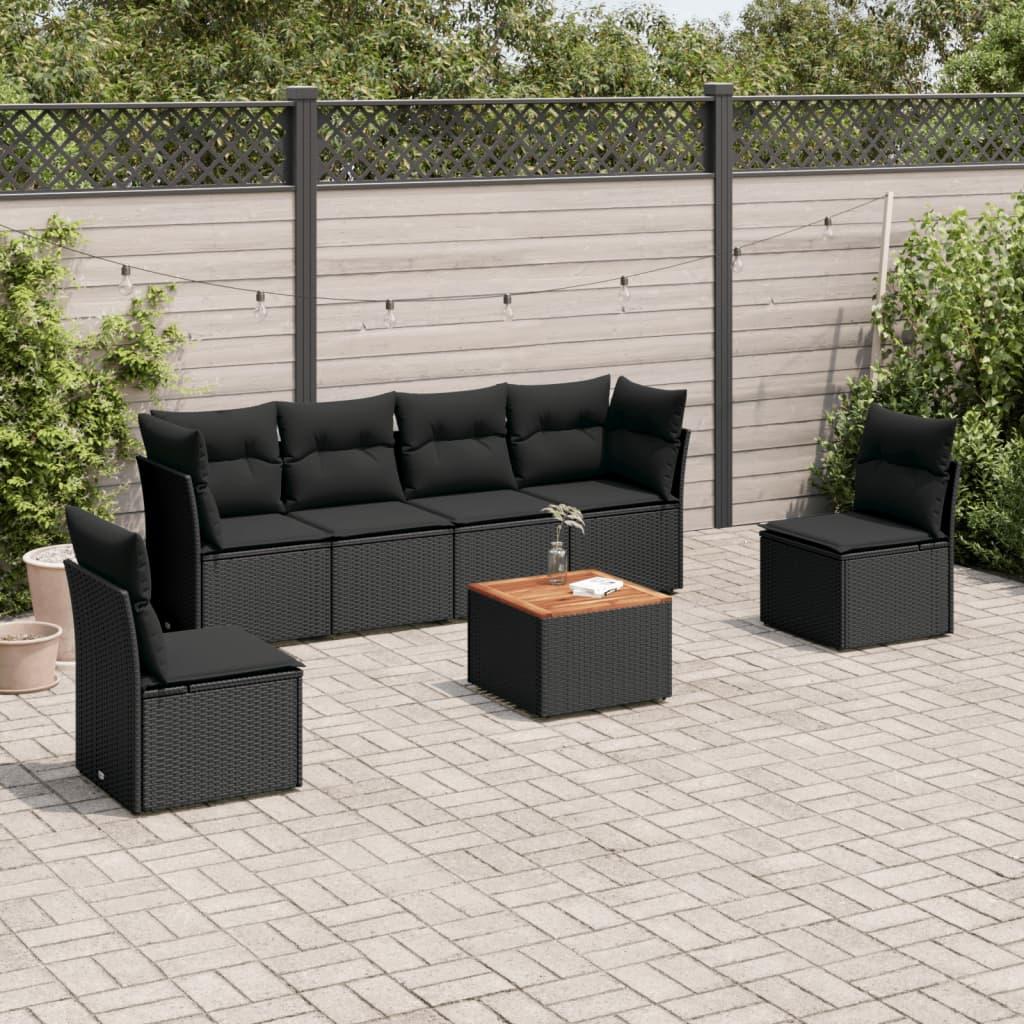Sofasæt Til Haven 7 Dele Med Hynder Polyrattan - Sort / 4x midterdel bord 2x hjørnedel