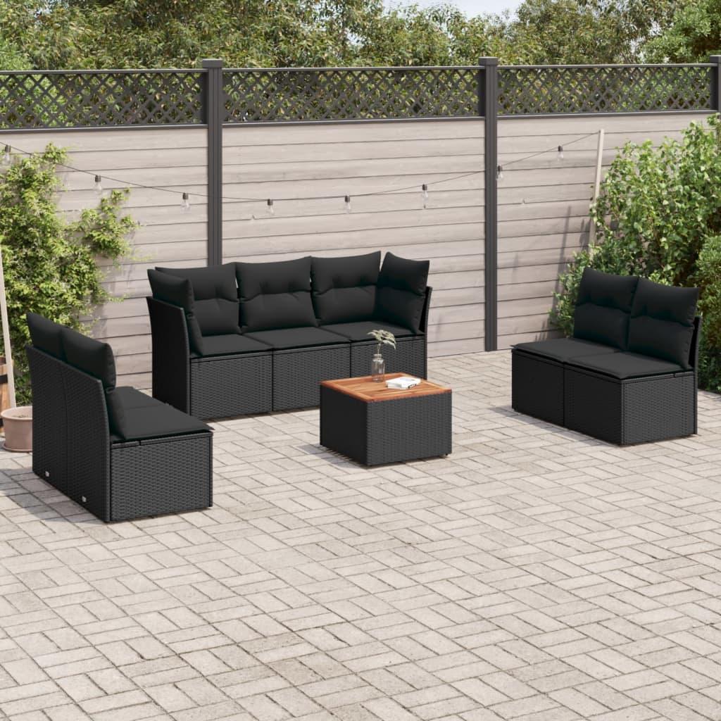 Sofasæt Til Haven 8 Dele Med Hynder Polyrattan - Sort / 5x midterdel bord 2x hjørnedel