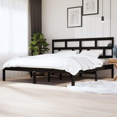 Sengeramme 200×200 cm i massivt fyrretræ - sort