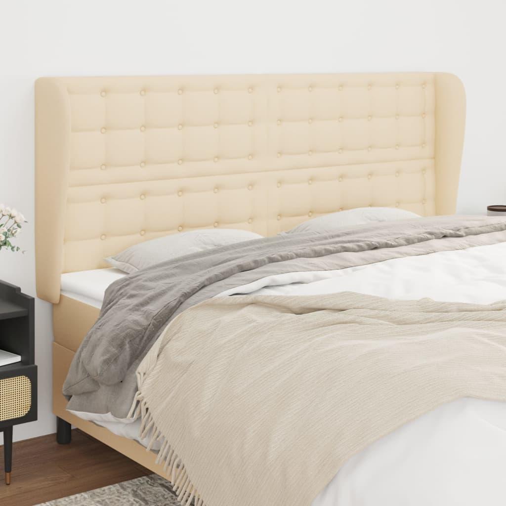 Sengegavl med kanter 163x23x118/128 cm stof cremefarvet