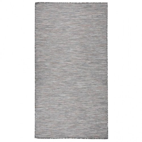 Fladvævet udendørstæppe 80 x 150 cm brun og blå