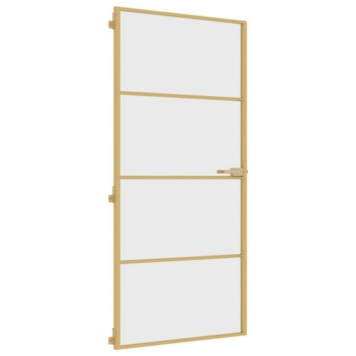Indvendig glasdør 93×201,5 cm - hærdet glas og aluminium, guldfarvet