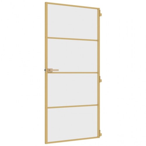 Indvendig glasdør 93×201,5 cm - hærdet glas og aluminium, guldfarvet