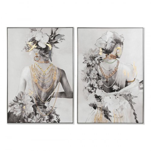 Lærredsmaleri - Glamour dame, grå/gylden, 80 × 120 cm