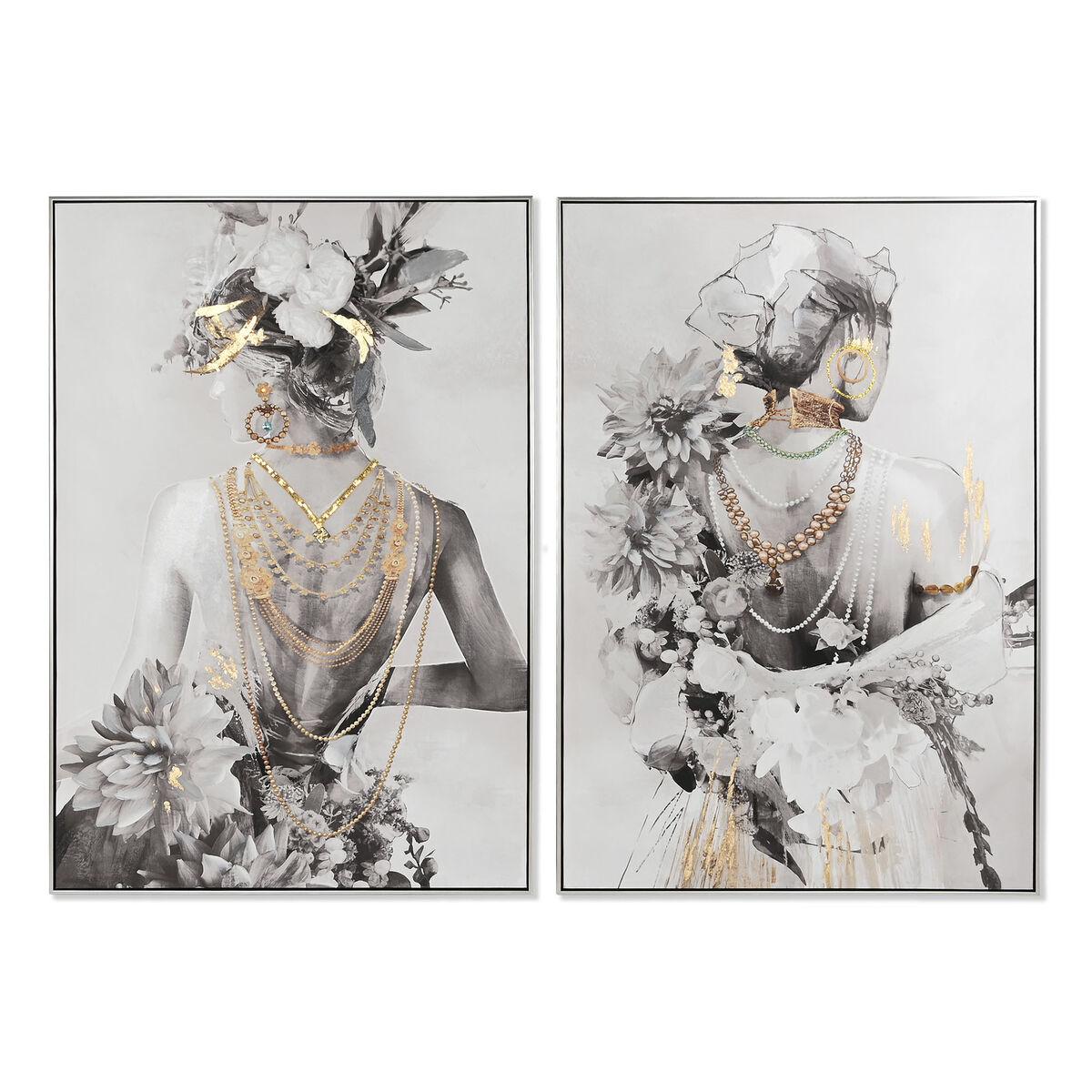 Lærredsmaleri - Glamour dame, grå/gylden, 80 × 120 cm
