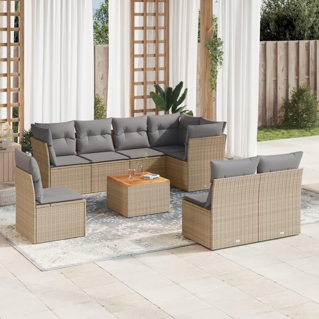 Sofasæt til haven 9 dele med hynder i polyrattan beige