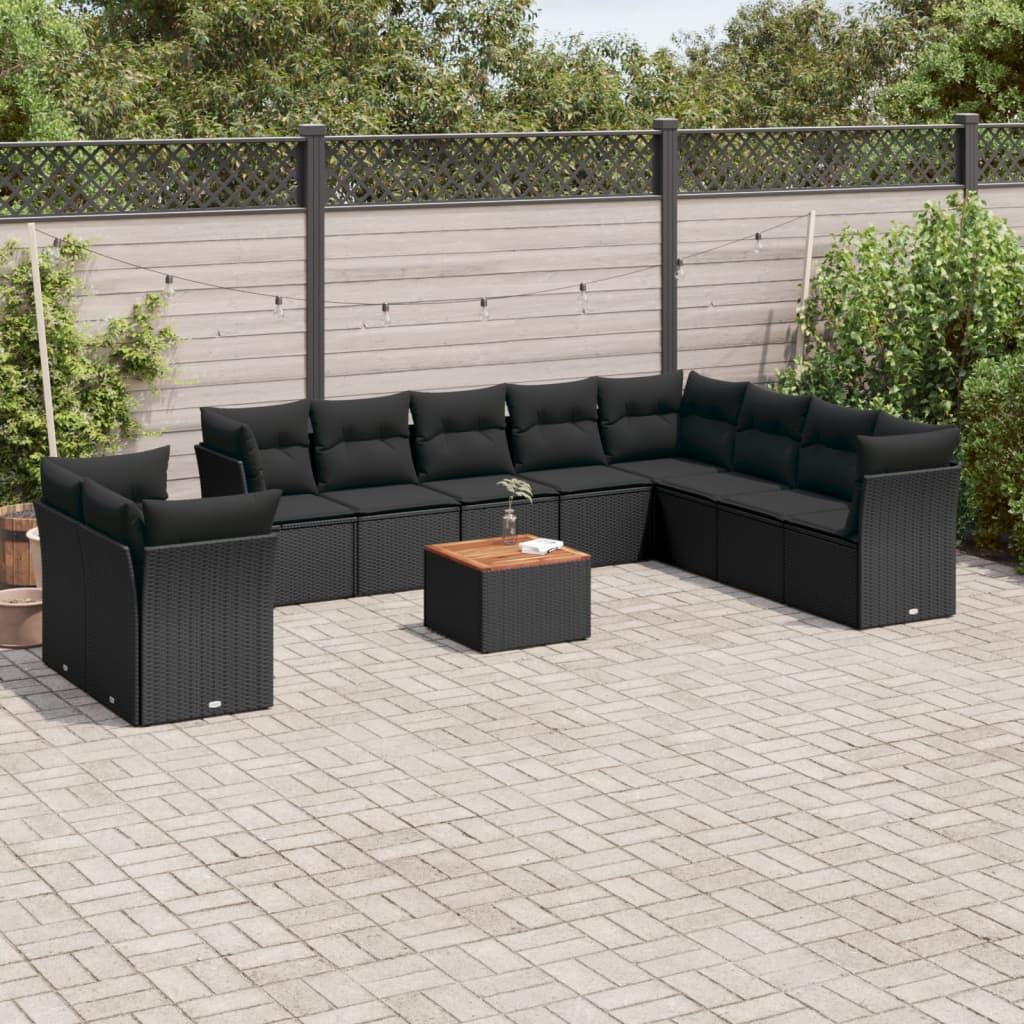 Sofasæt Til Haven 11 Dele Med Hynder Polyrattan Beige - Sort