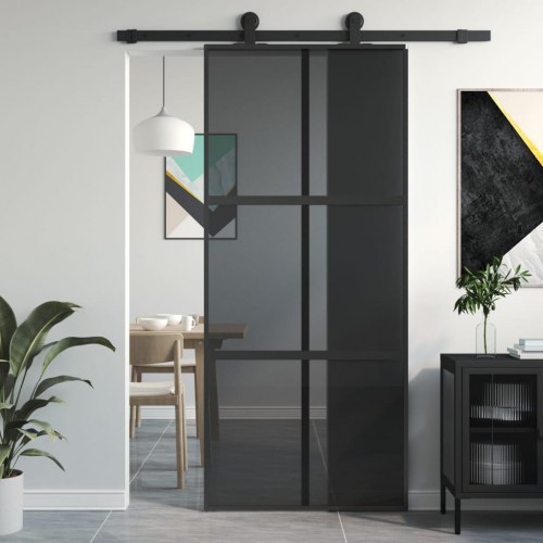 Skydedør 90×205 cm - hærdet glas og aluminium, sort