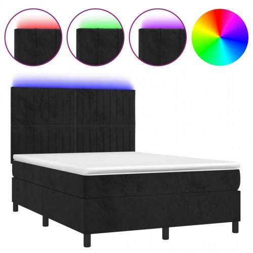 Kontinentalseng med LED-lys 140×190 cm - fløjl, sort