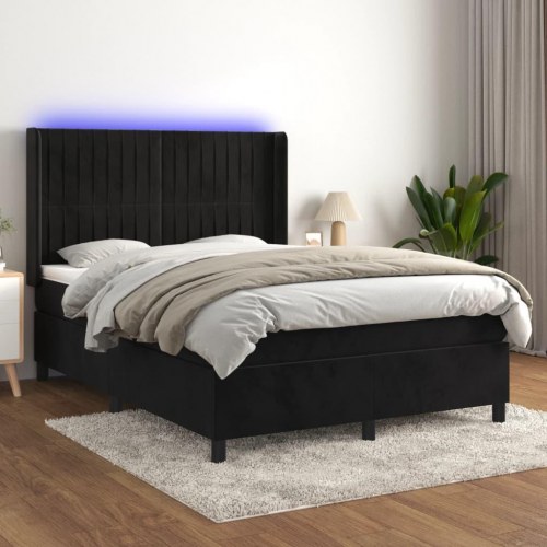 Kontinentalseng med LED-lys 140×200 cm - fløjl, sort