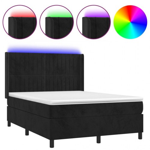 Kontinentalseng med LED-lys 140×200 cm - fløjl, sort