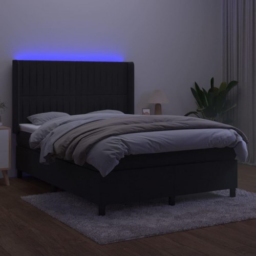 Kontinentalseng i fløjl med LED-lys 140 x 190 cm - sort
