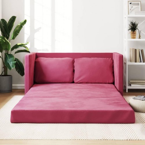 2-i-1 sovesofa i velour - vinrød, 122x204x55 cm