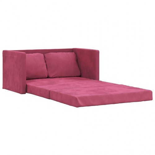 2-i-1 sovesofa i velour - vinrød, 122x204x55 cm