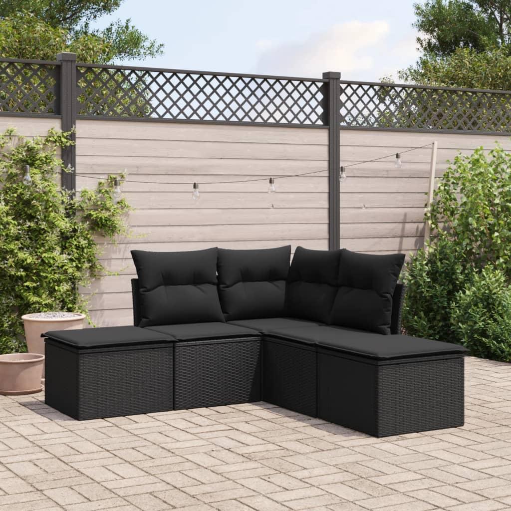 Sofasæt Til Haven 5 Dele Med Hynder Polyrattan - Sort / Uden bord