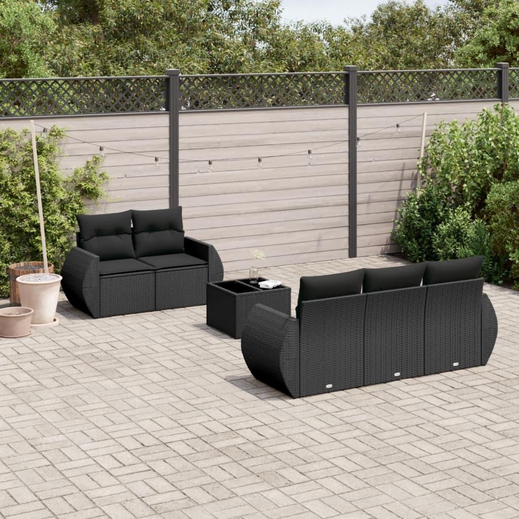 Sofasæt til haven i polyrattan - 6 dele med hynder, sort