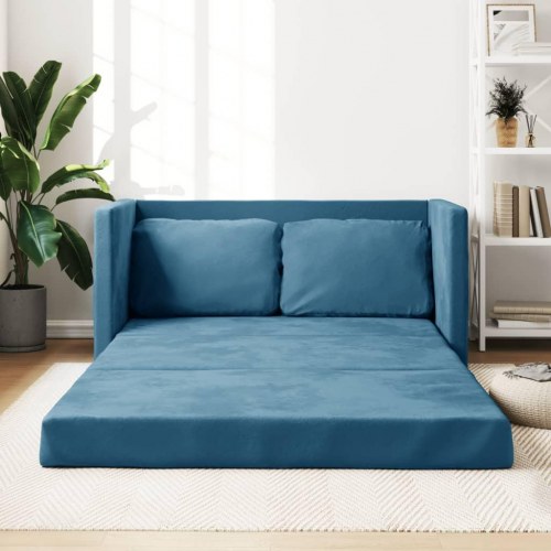2-i-1 sovesofa i velour - 122×204×55 cm, blå