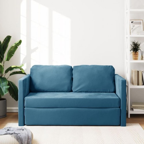 2-i-1 sovesofa i velour - 122×204×55 cm, blå
