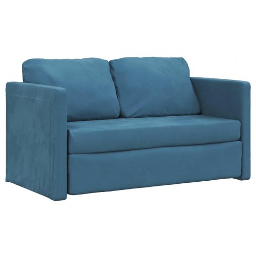 2-i-1 sovesofa i velour - 122×204×55 cm, blå