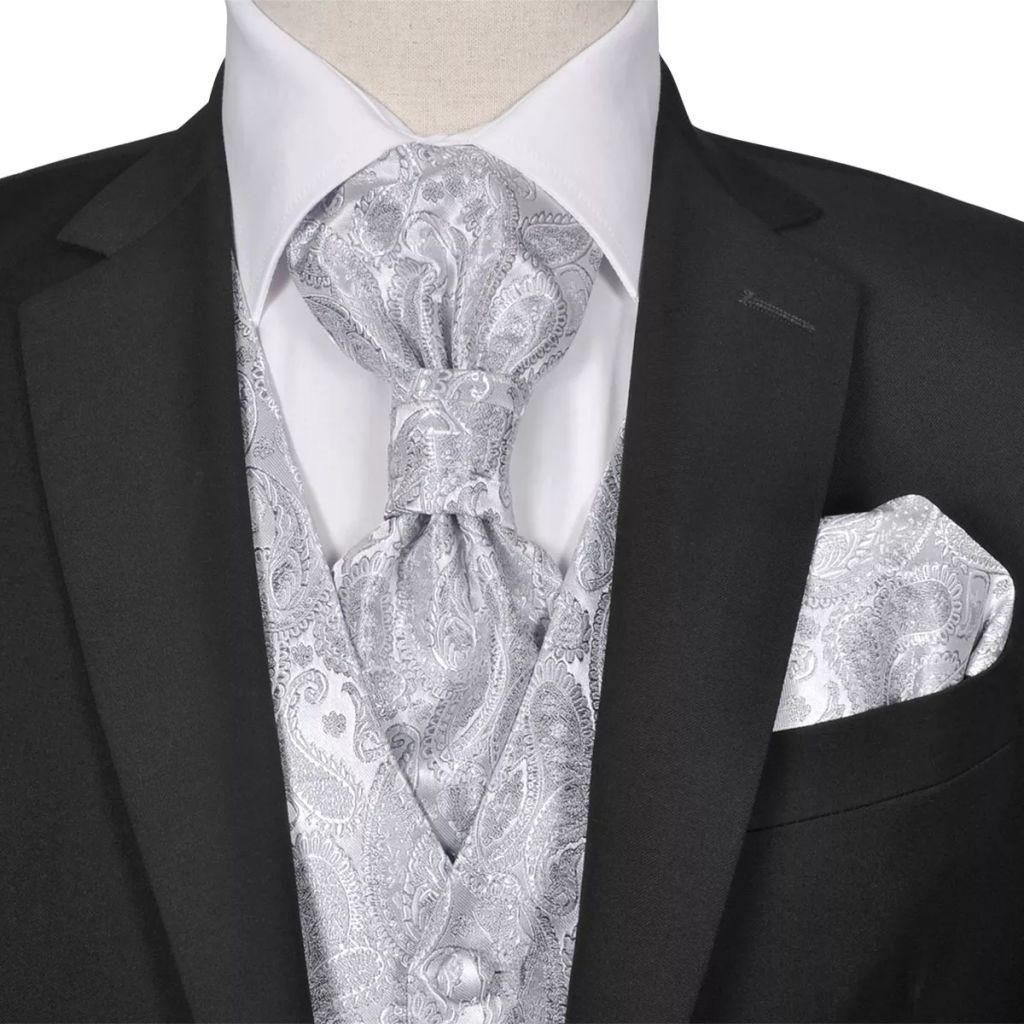 Herre Paisley Bryllupsvest sæt, størrelse 56, sølvfarvet