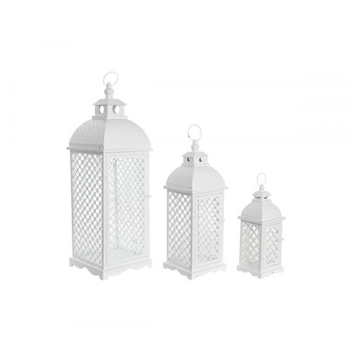 Lanterne sæt - hvid metal med krystal, arabisk design (3 dele)