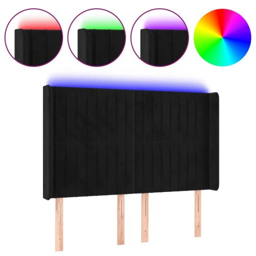Sengegavl med LED-lys i fløjl 147 x 16 x 118/128 cm - sort