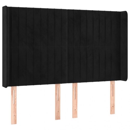 Sengegavl med LED-lys i fløjl 147 x 16 x 118/128 cm - sort