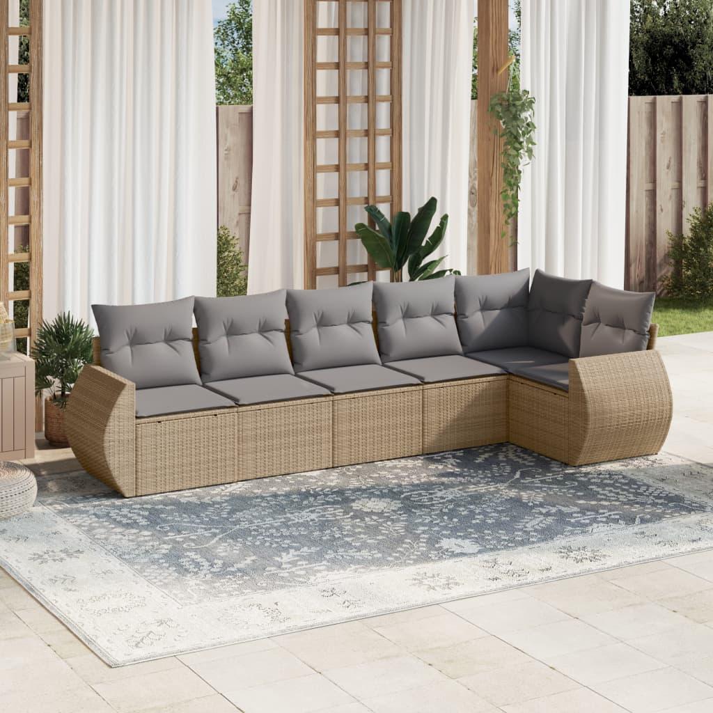 Sofasæt Til Haven 6 Dele Med Hynder Polyrattan - beige og grå / Med bord