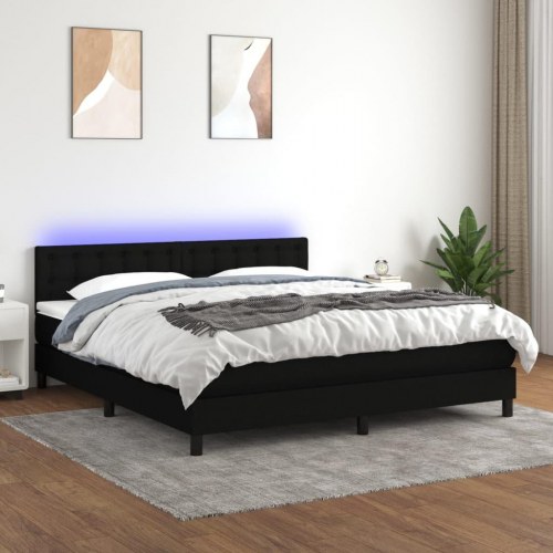 Kontinentalseng med LED-lys 160 × 200 cm - stof, sort