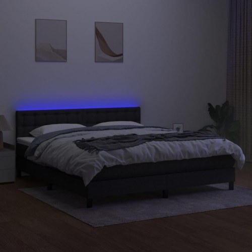 Kontinentalseng med LED-lys 160 × 200 cm - stof, sort