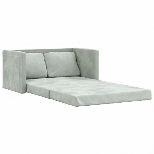 2-i-1 sovesofa i velour - lysegrå, 122x204x55 cm